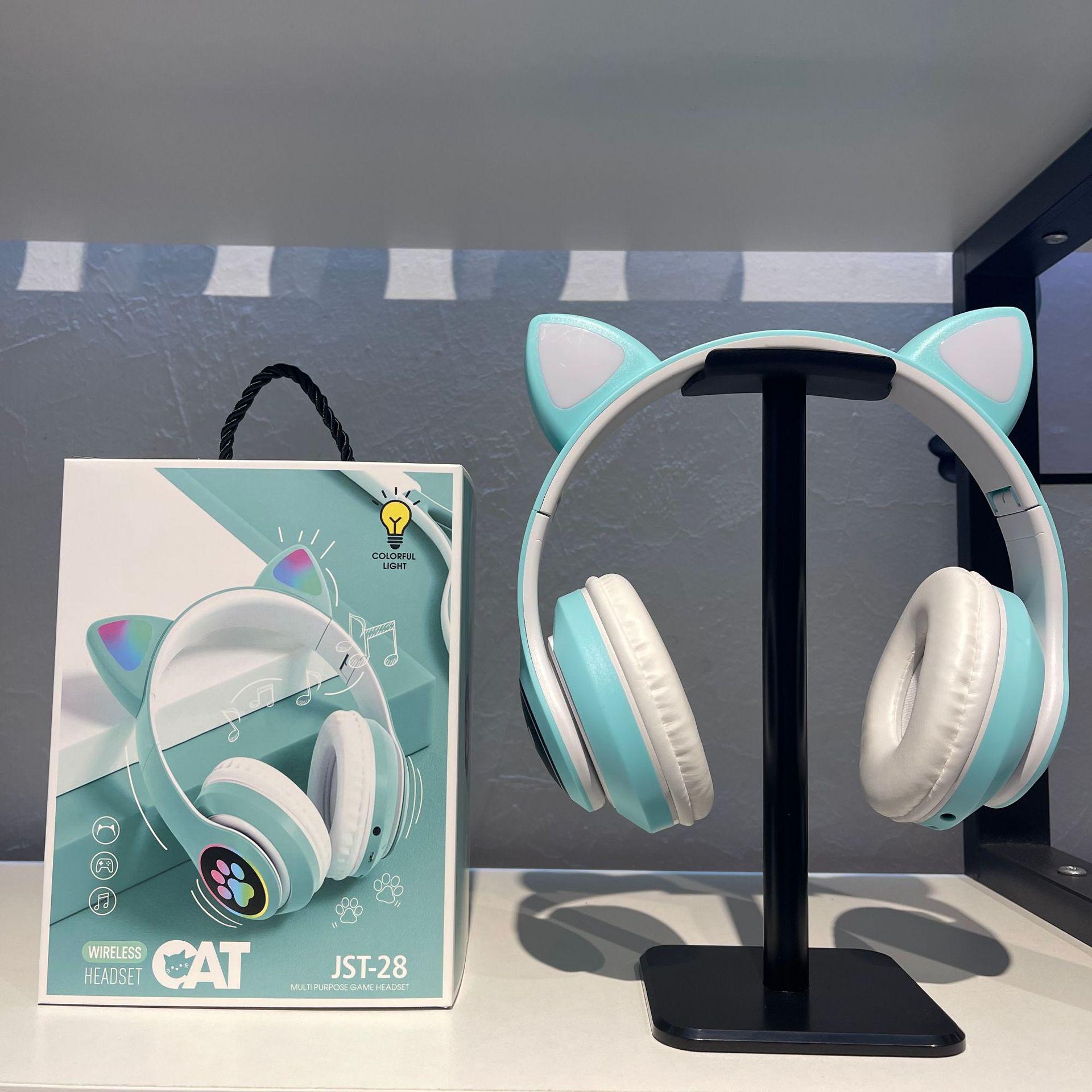 Навушники бездротові дитячі Мяу Cat з LED вушками на Bluetooth з мікрофоном  AUX кабель М'ятний (300-4-4) - фото 4