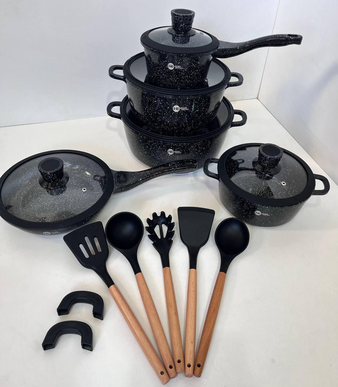 Набір каструль Higher Kitchen НК-316 з кришками з силіконовим приладдям 17 ін. - фото 3 Набір каструль Higher Kitchen НК-316 з кришками з силіконовим приладдям 17 ін. - фото 3