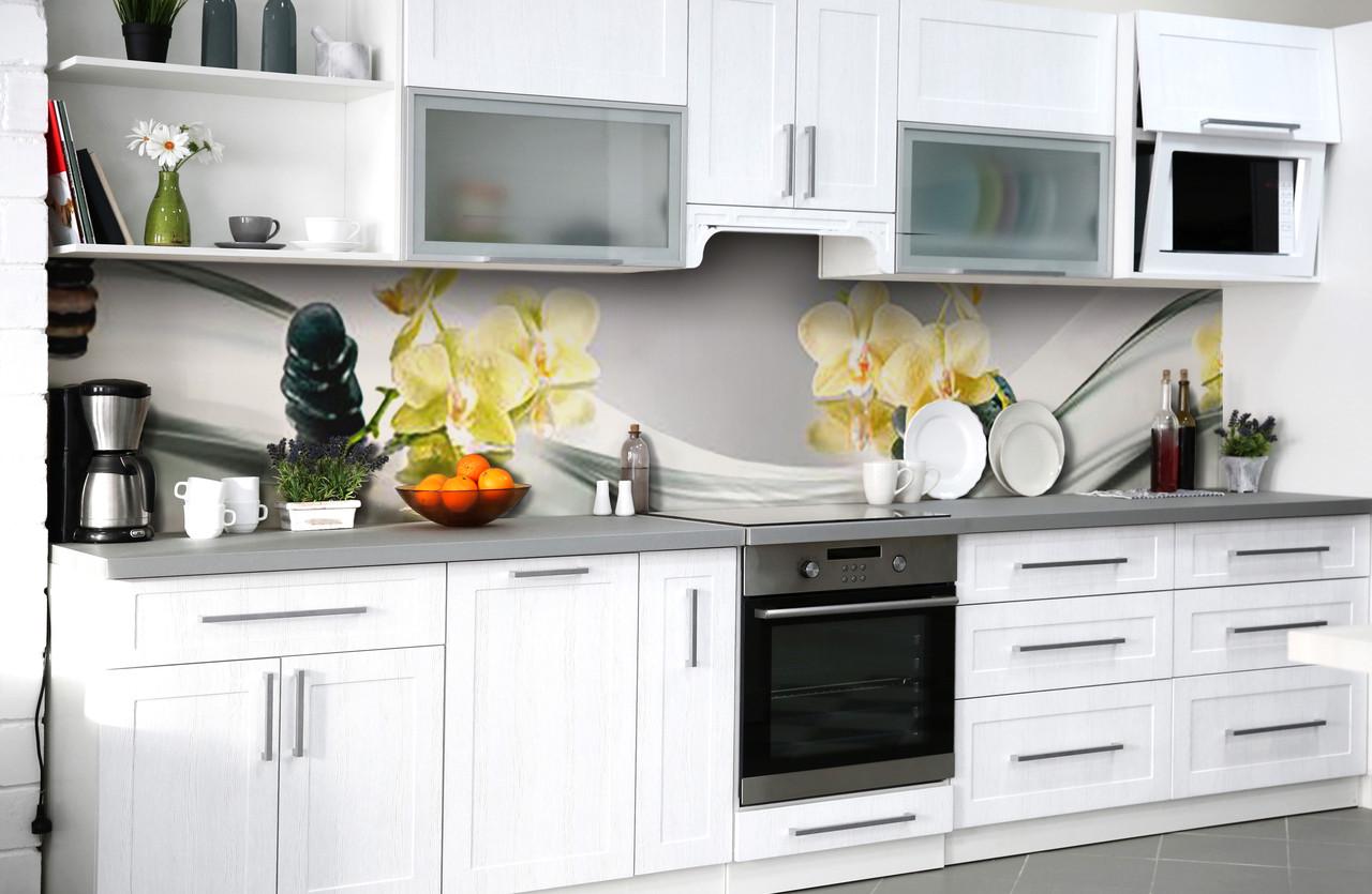 Кухонный фартук Лимонные орхидеи изгибы линии из самоклеющейся виниловой пленки 60х250 см Серый Кухонный фартук Лимонные орхидеи изгибы линии из самоклеющейся виниловой пленки 60х250 см Серый