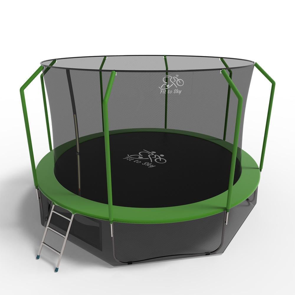 Батут FitToSky з внутрішньою сіткою та драбинкою 374 см Зелений (21320514) - фото 2