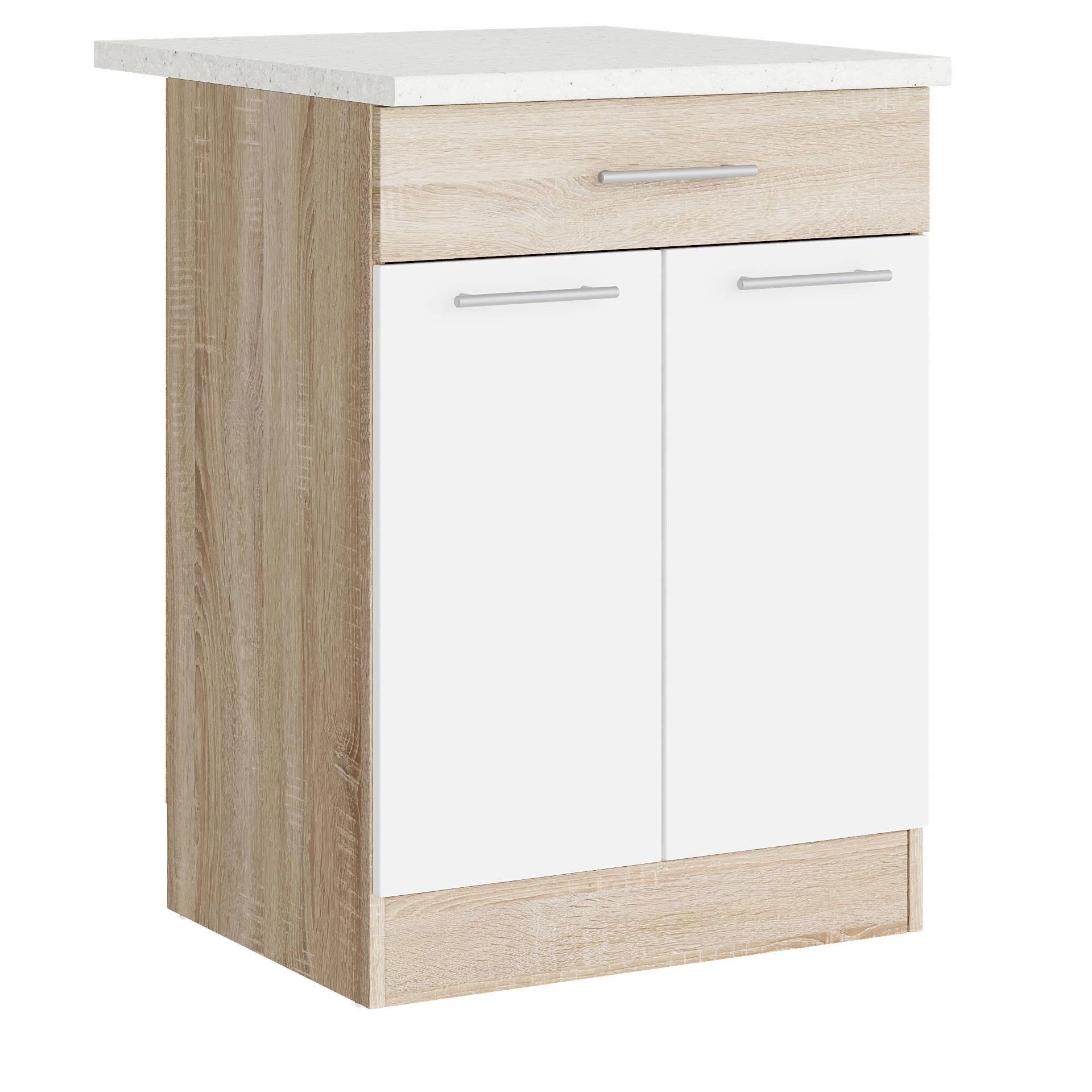 Шкаф кухонный нижний со столешницей Эверест Эко с ящиком 600 60х46х82 см Дуб Сонома/Белый (09127)