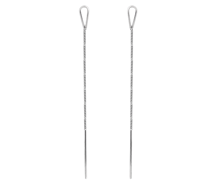 Серебряные серьги-протяжки Петля с цепочкой без камней