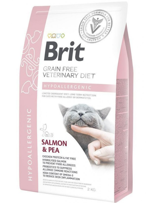 Корм сухий Brit GF VetDiet Cat Hypoallergenic для котів з харчовою алергією та непереносимістю з лососем та горохом 2 кг - фото 1 Корм сухий Brit GF VetDiet Cat Hypoallergenic для котів з харчовою алергією та непереносимістю з лососем та горохом 2 кг - фото 1