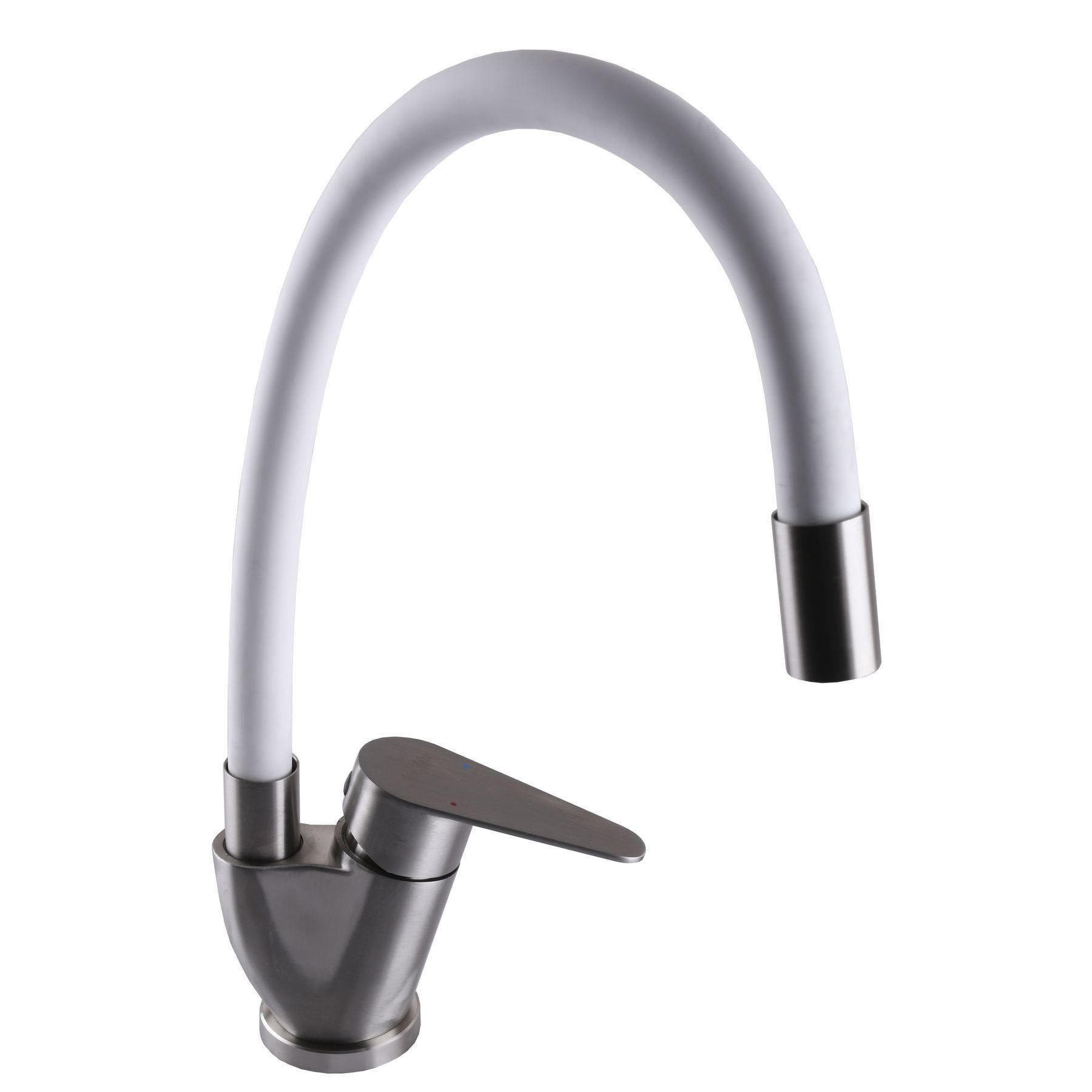 Смеситель для кухни с гибким изливом MixMIRA MAIN MSM-203SW Сатин/белый (20482) - фото 3