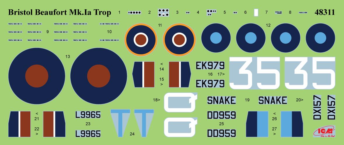 Сборная модель ICM Bristol Beaufort Mk.IA с пилотами RAF (48313) - фото 10