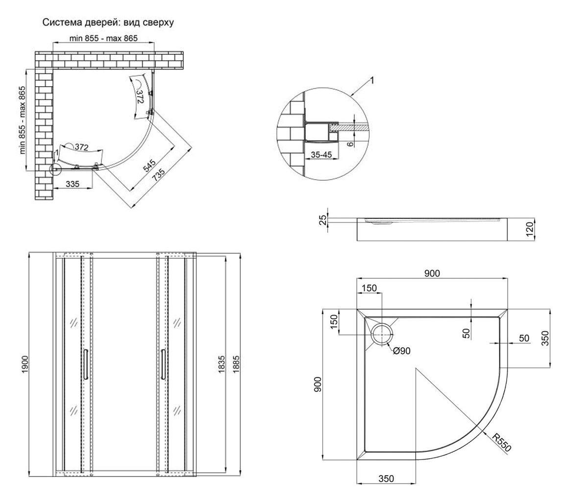 Душова кабіна Qtap Taurus/Robin TAUBLA1099AC6SET 90x90x202 см Чорний (124533) - фото 2