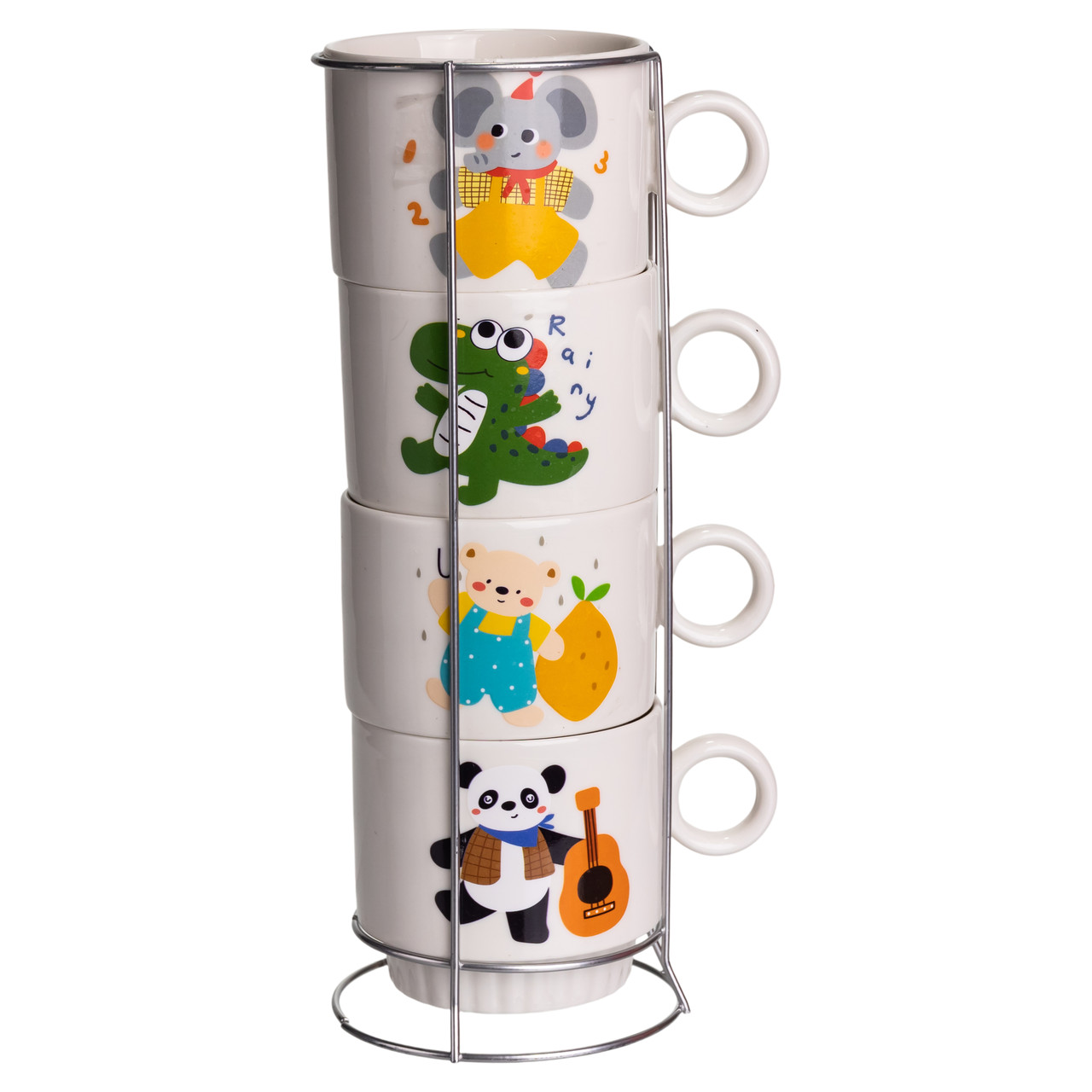 Набор детских чашек фарфоровых на металлической подставке Animals с принтом 4 шт. по 300 мл Белый (FM-8) Набор детских чашек фарфоровых на металлической подставке Animals с принтом 4 шт. по 300 мл Белый (FM-8)