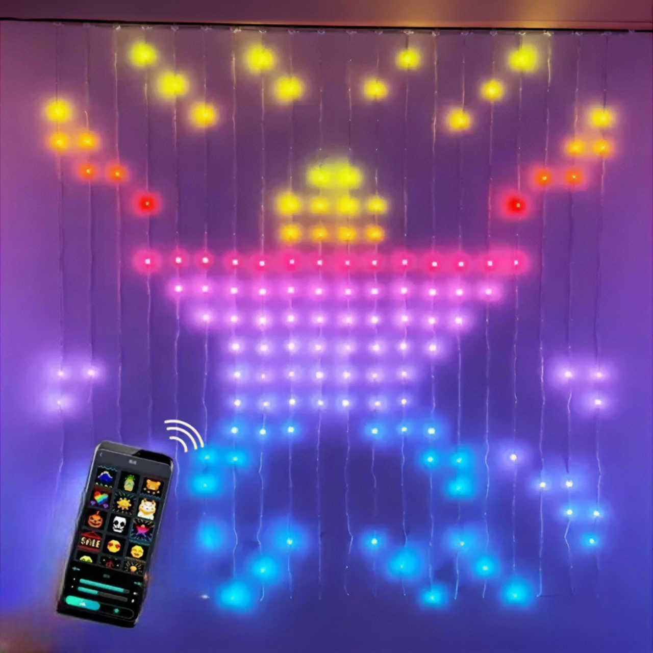 Гірлянда-штора смарт керування телефоном чи пультом 2х2 м 220V Мультиколір (WLS-QX-CL2304M)