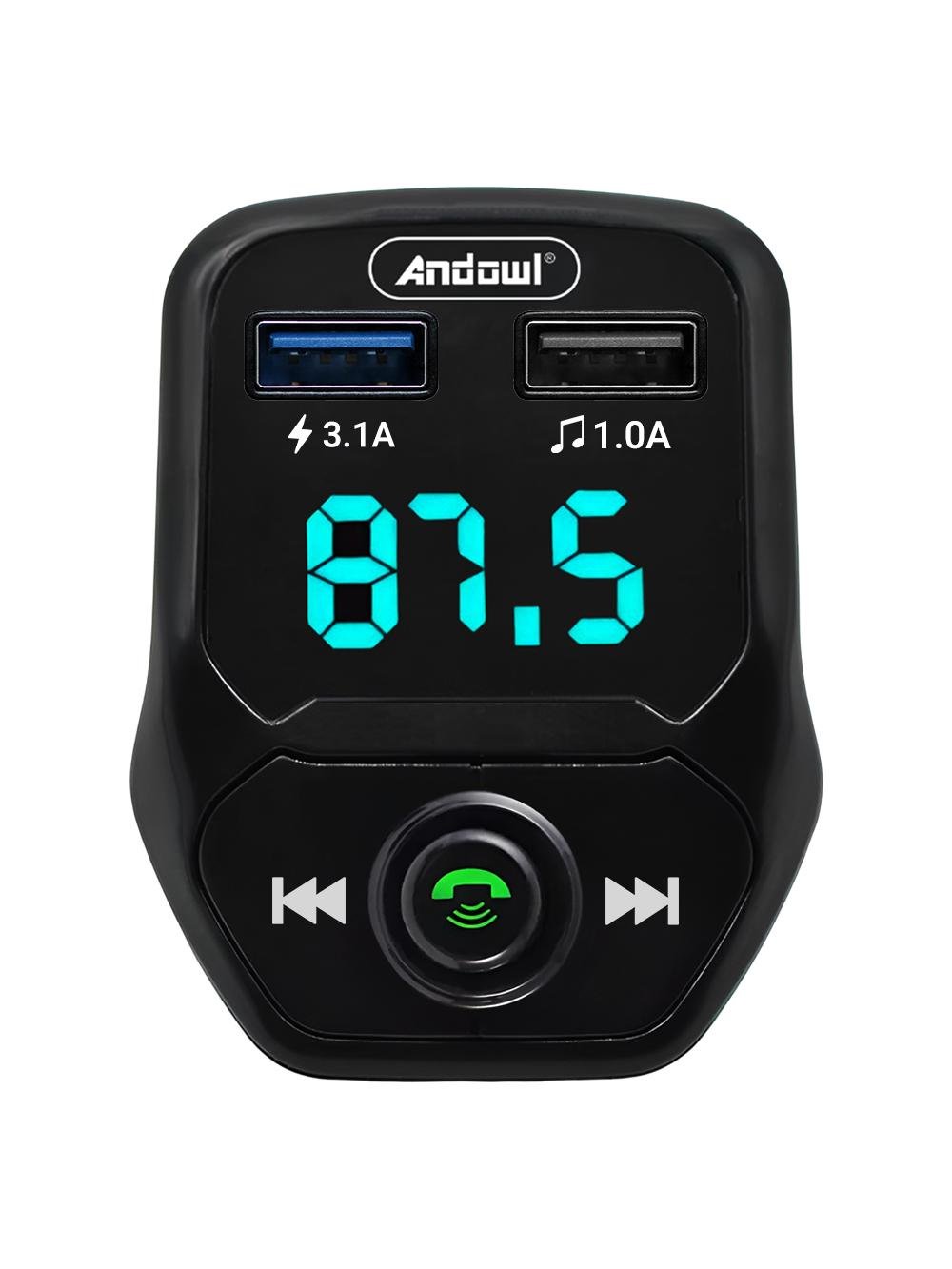 Трансмиттер Andowl Q-C66X1 Bluetooth FM от прикуривателя с быстрой зарядкой 3,1 A 6в1 Черный (2e61e7d6)