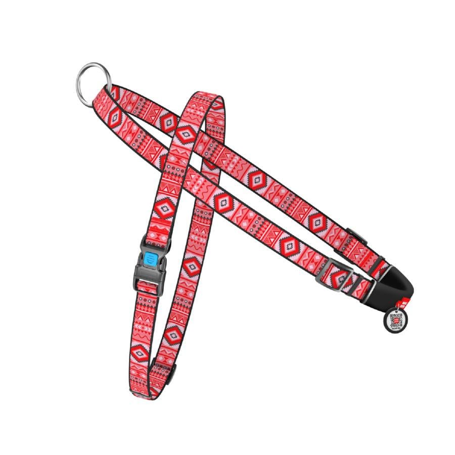 Шлейка для собак Waudog Nylon c QR паспортом Этно пластиковый фастекс L 25 мм 60-80 см/70-100 см Красный