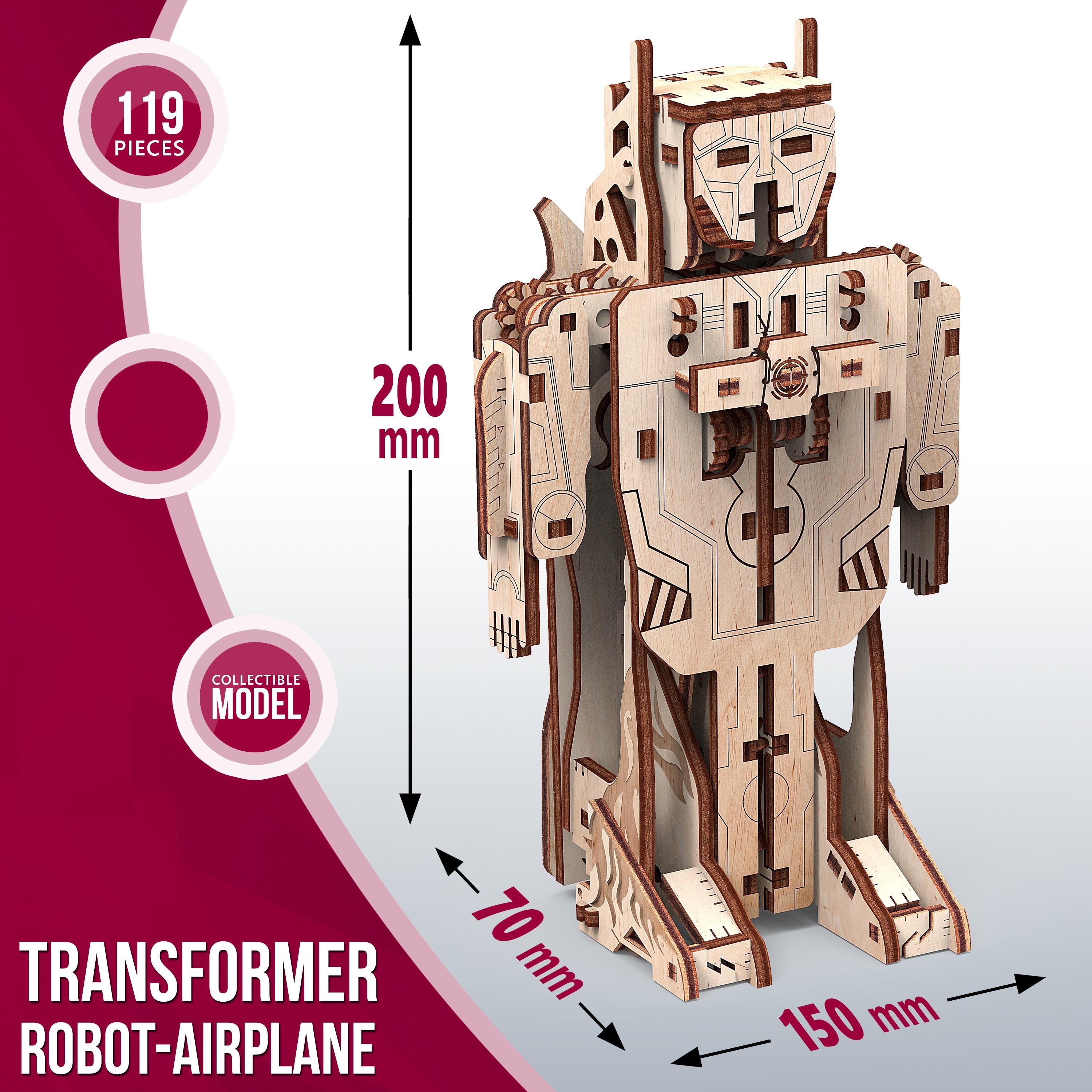 Дерев'яий механічний 3d конструктор Mr. Playwood Трансформер Робот−самолет (3548) - фото 6