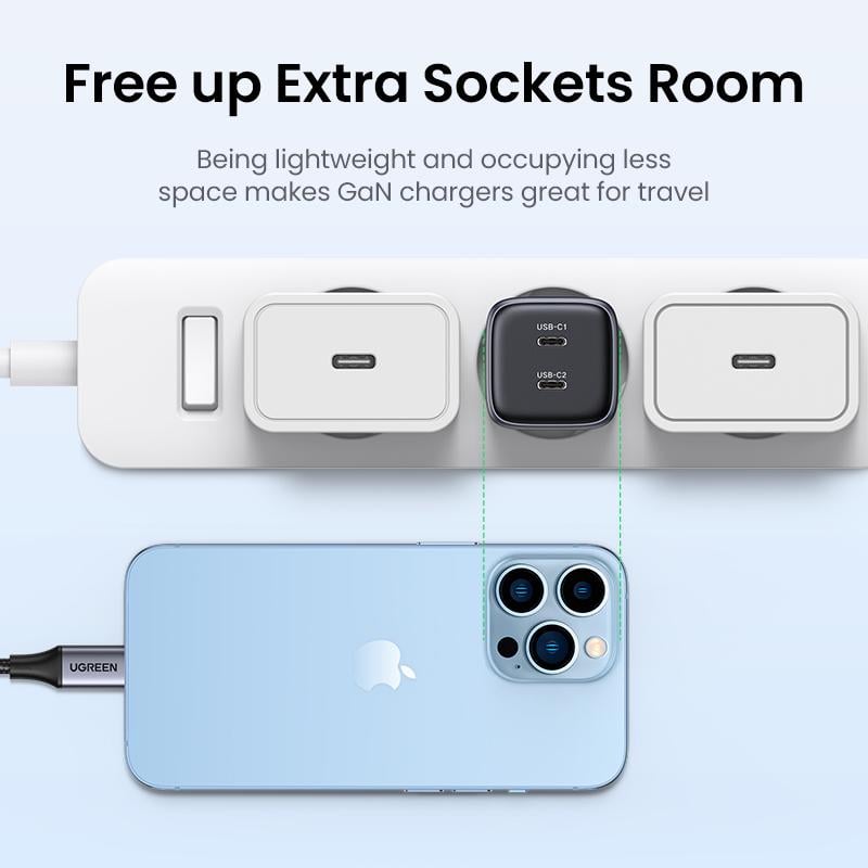 Зарядное устройство UGREEN CD294 2Type-C 45W GAN Nexode Mini Gray быстрая зарядка для телефона (90573) - фото 3 Зарядное устройство UGREEN CD294 2Type-C 45W GAN Nexode Mini Gray быстрая зарядка для телефона (90573) - фото 3