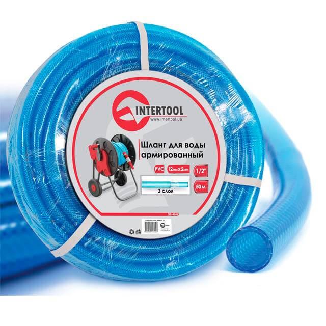 Шланг для води Intertool тришаровий 1/2" 50 м армований PVC Cиній (GE-4056)