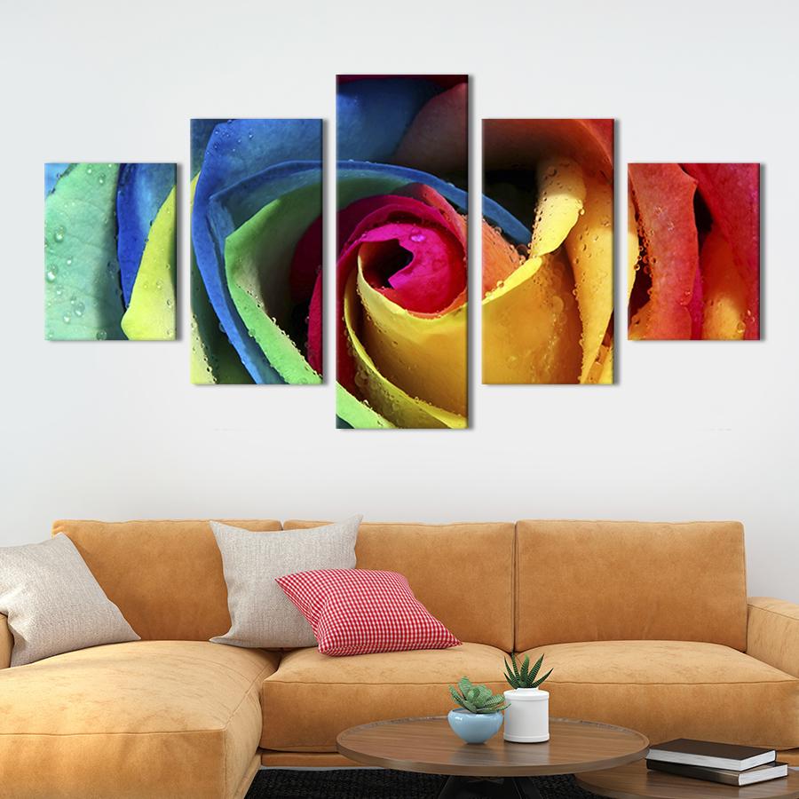 Модульная картина из 5 частей на холсте интерьерная картина Красивая радужная роза 155x95 см (261-51) Модульная картина из 5 частей на холсте интерьерная картина Красивая радужная роза 155x95 см (261-51)