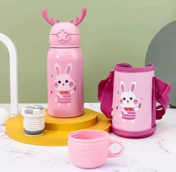 Дитячий термос Зайка з нержавіючої сталі з трубочкою ріжками та сумкою-чохлом 500 мл Рожевий - фото 1 Дитячий термос Зайка з нержавіючої сталі з трубочкою ріжками та сумкою-чохлом 500 мл Рожевий - фото 1