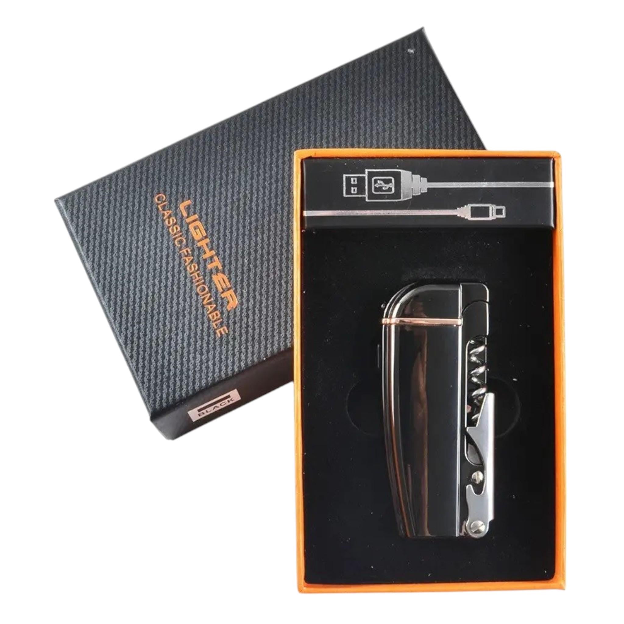 USB-зажигалка мультитул Lighter плазменная электроимпульсная в подарочной упаковке Black (23471018)