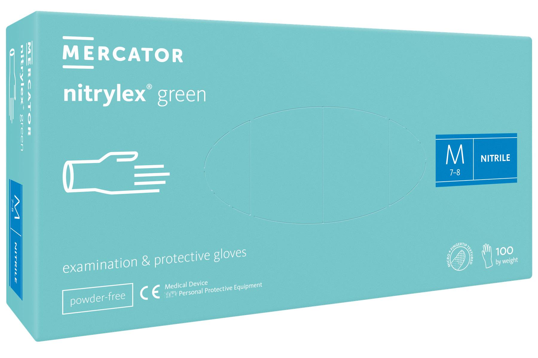 Рукавички медичні Mercator Medical Nitrylex Green нітрилові/нестерильні/неприпудрені M 100 шт. М'ятний