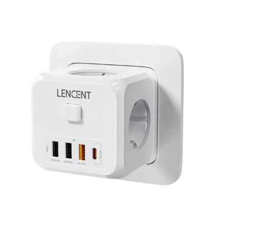 Сетевой фильтр тройник LENCENT PA037EU 7в1 с выключателем и 3 USB/1TYPE-C - фото 1 Сетевой фильтр тройник LENCENT PA037EU 7в1 с выключателем и 3 USB/1TYPE-C - фото 1