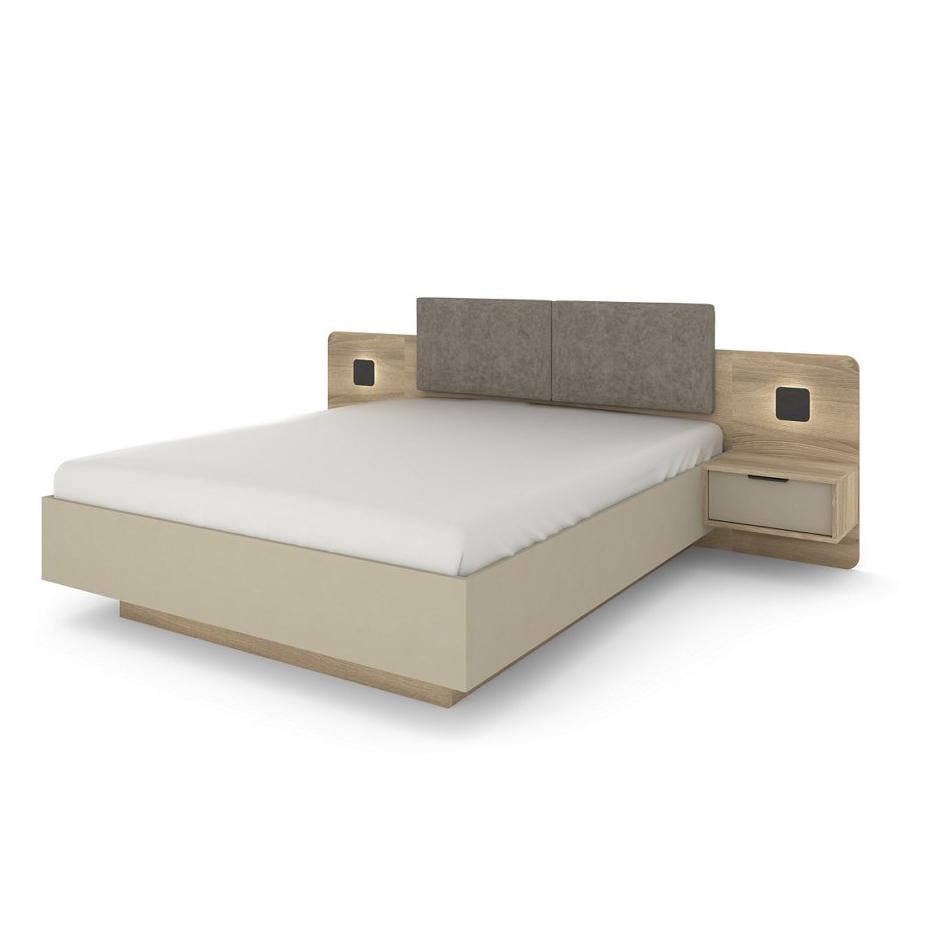 Каркас кровати Perfect Home Letto 160 двуспальная с прикроватными тумбами и подсветкой Дуб терра темный / Серый каменный (PFH-092038)