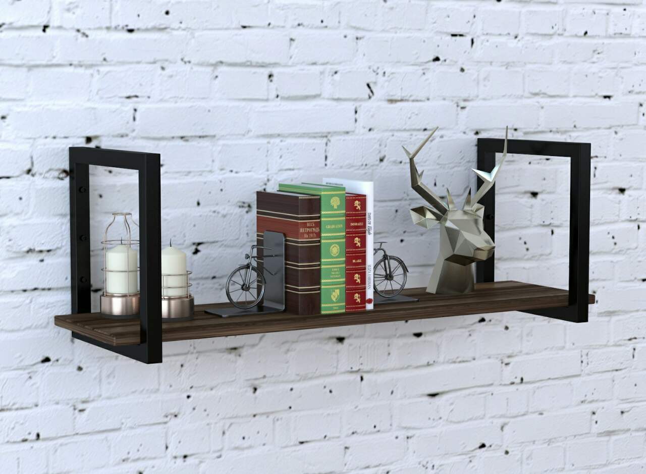 Полка настенная PL-1 черная орех модена 92 см Черный