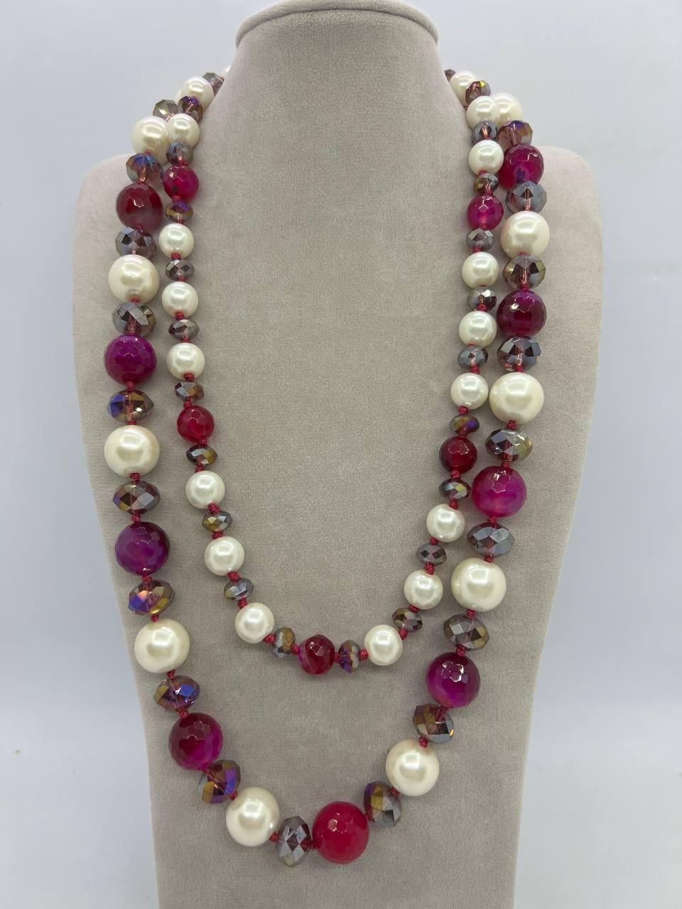 Бусы агат/майорка/стекло 14 мм 68 см Розовый (12098)