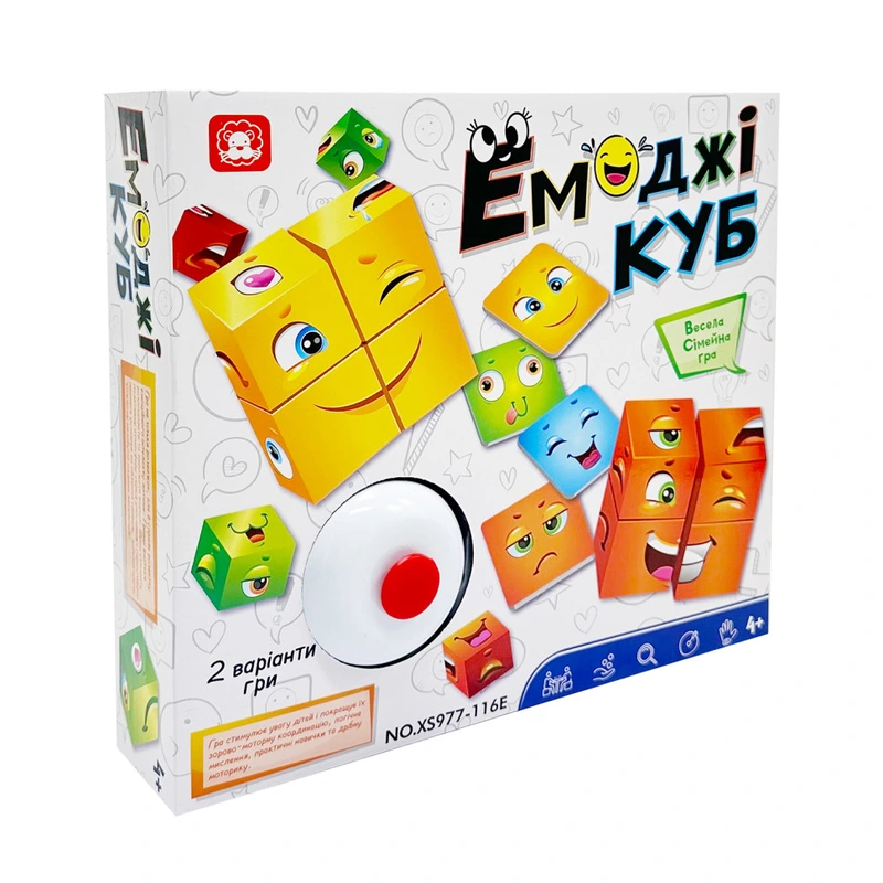 Настільна гра сімейна "Емоджі куб" XS977-116E 16 кубиків 48 карток (30276)