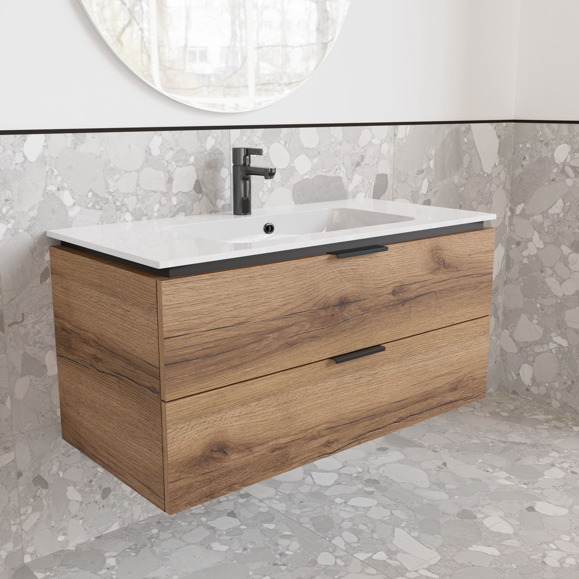 Тумба подвесная с раковиной MVK Vostok Icon 90 В2 900х450х530 мм Дуб темный (p290ko) - фото 2