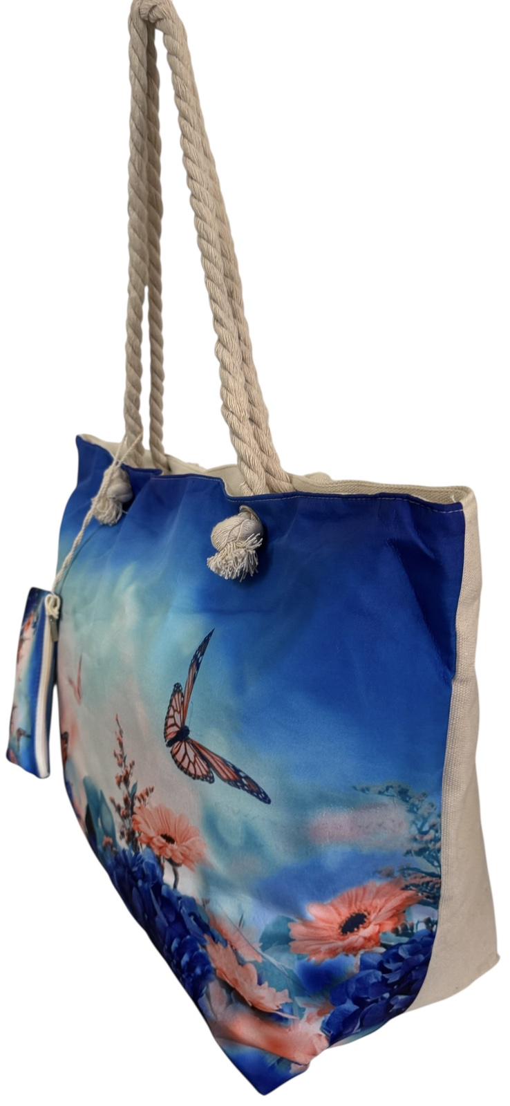 Сумка пляжна жіноча з тканини на блискавці Бежево-блакитний (2056) - фото 2 Сумка пляжна жіноча з тканини на блискавці Бежево-блакитний (2056) - фото 2