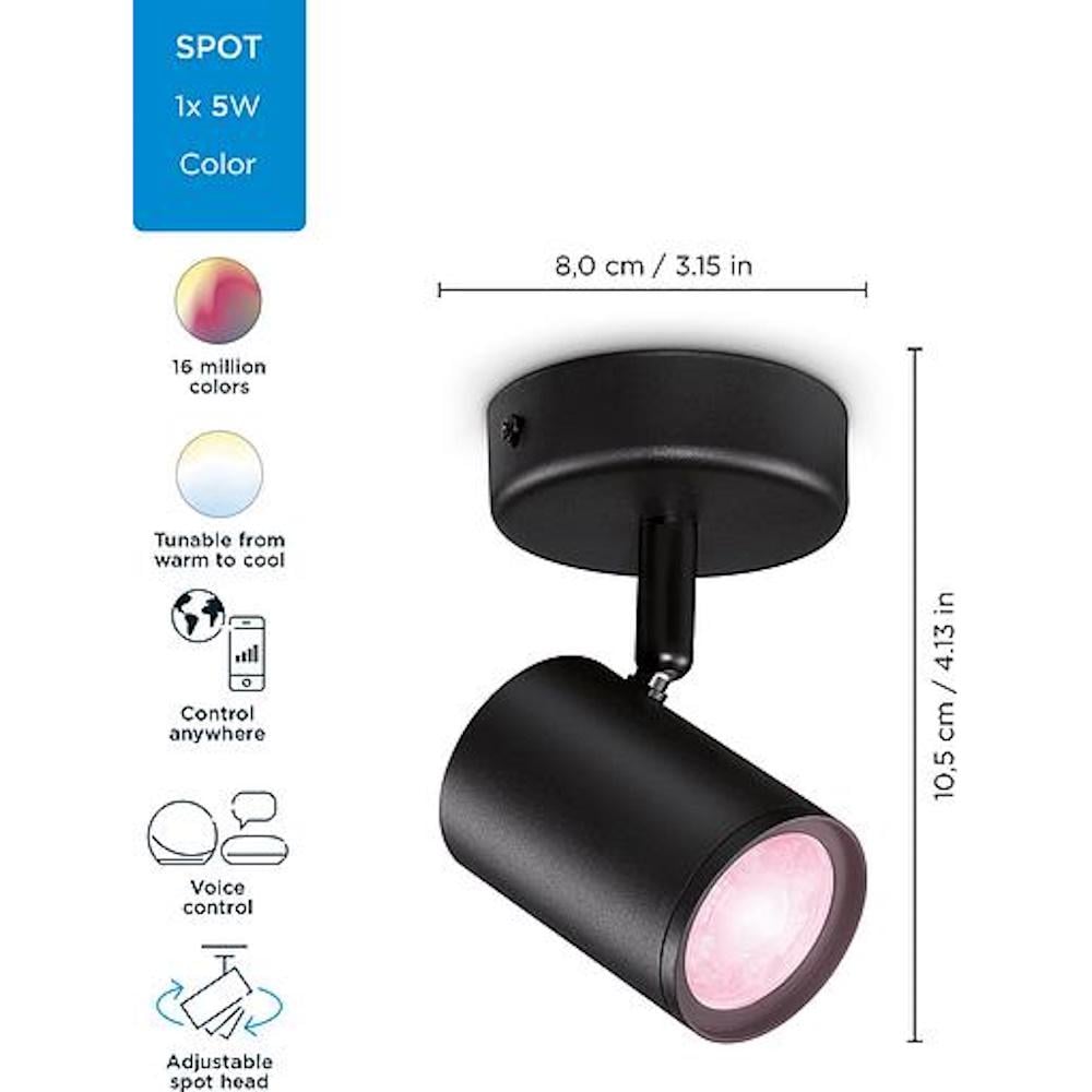 Умный светильник WiZ IMAGEO Spots накладной 1х5W 2200-6500K RGB Wi-Fi Черный (929002659001) - фото 3