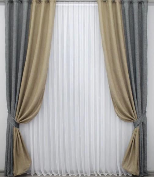 Комплект штор комбинированных 1,4х2,5 м 2 шт. Серый/Капучино (014дк/108-1141ш)