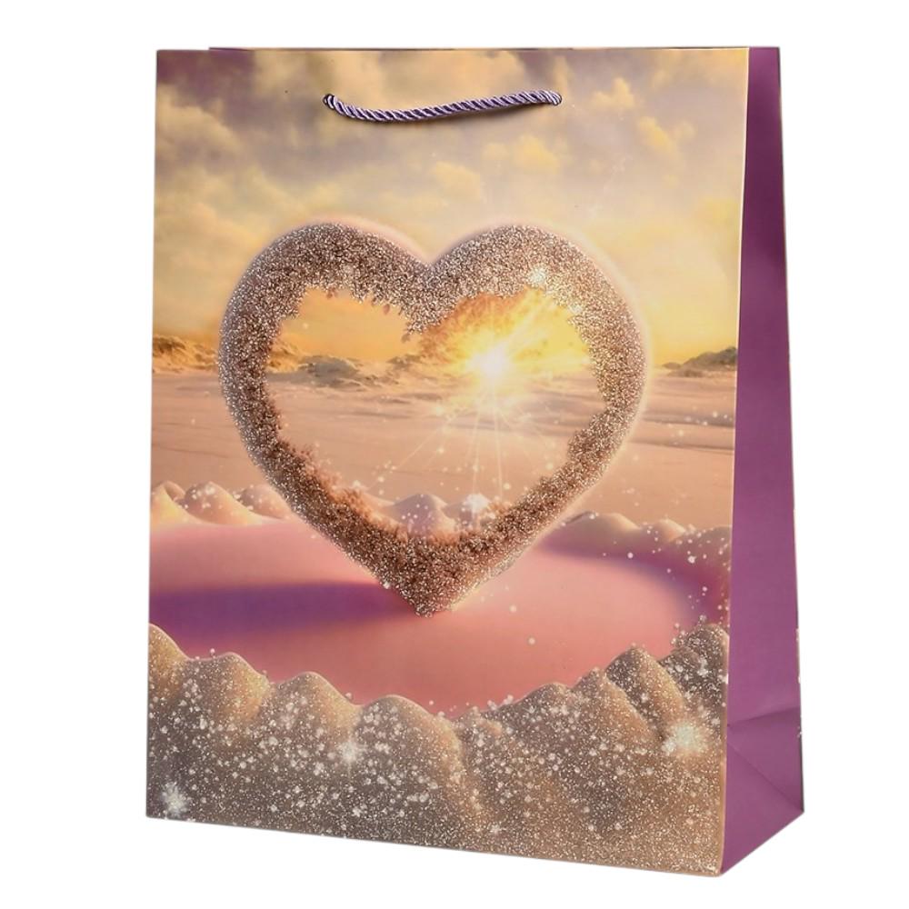Подарочный пакет с ручками Stenson Hearts 26х32х10 см Фиолетовый (R94939-M)
