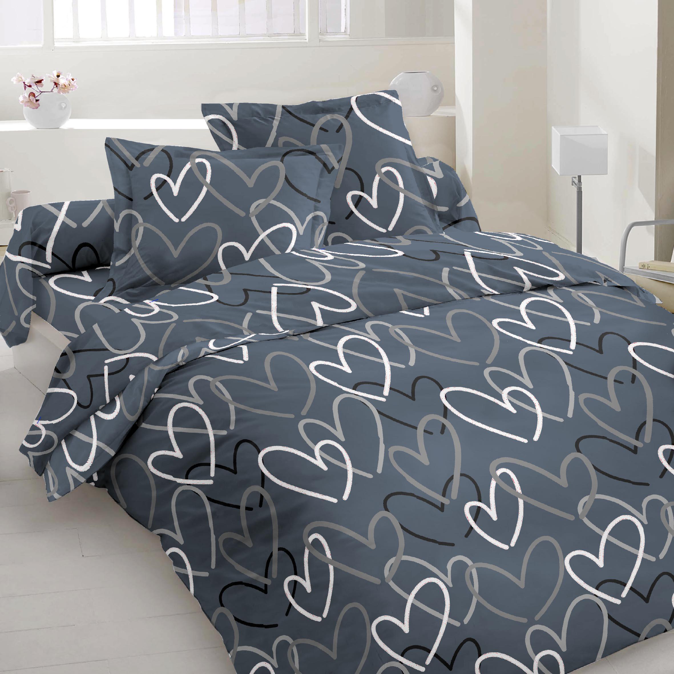 Комплект постельного белья Zastelli Сердца на сером бязь двуспальный 175х210 Комплект постельного белья Zastelli Сердца на сером бязь двуспальный 175х210