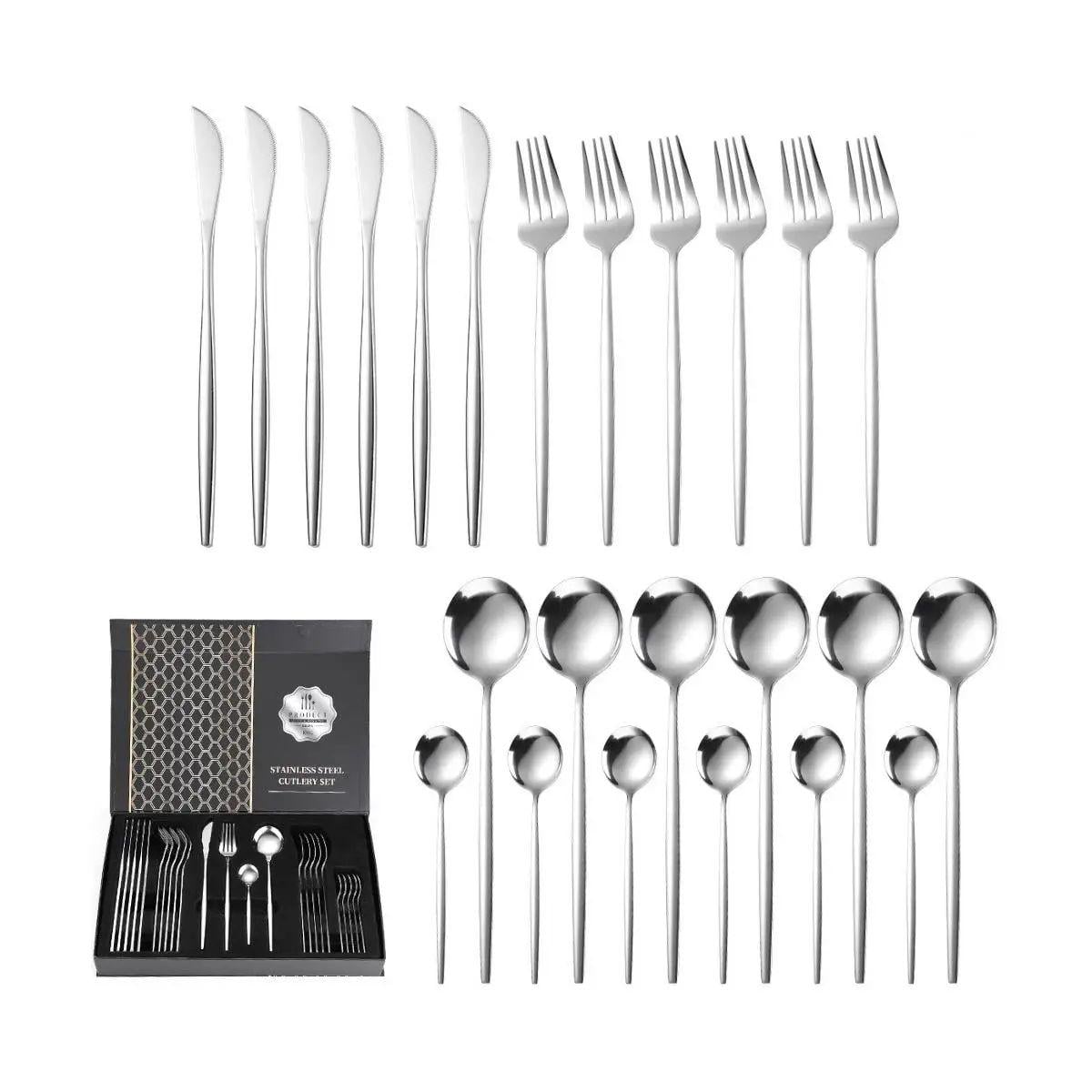 Набор столовых приборов Silver Kitchen Ware на 6 персон 24 шт. Серебряный