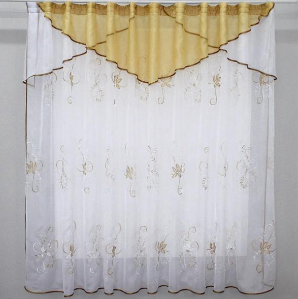 Гардина на кухню из шифона 300х170 см Золотистый/Белый (00к 59-341)