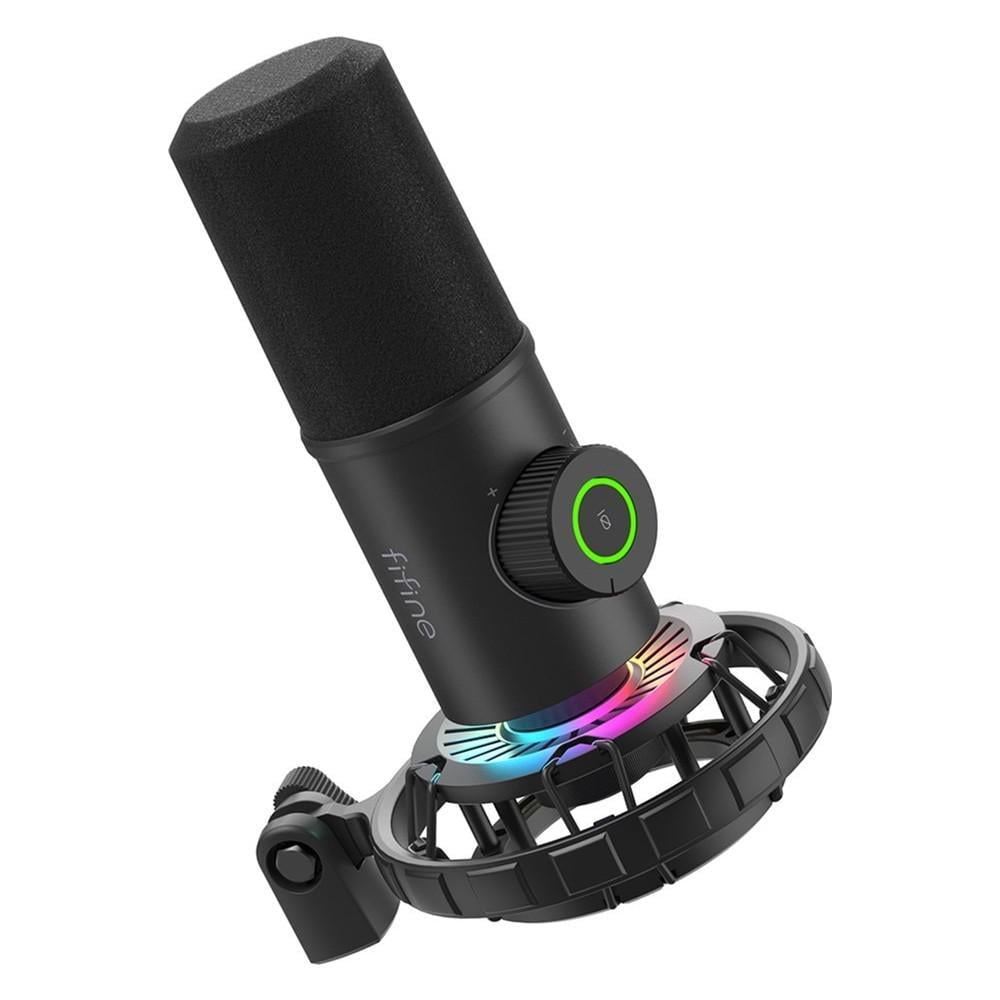 Микрофон студийный Fifine K658 USB динамический кардиоидный с RGB подсветкой Черный (629645) Микрофон студийный Fifine K658 USB динамический кардиоидный с RGB подсветкой Черный (629645)
