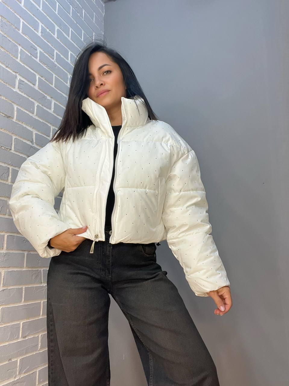 Куртка жіноча Haiziyuan 7165 коротка широка оверсайз розсип камінців без капюшона L Білий (2734) - фото 3
