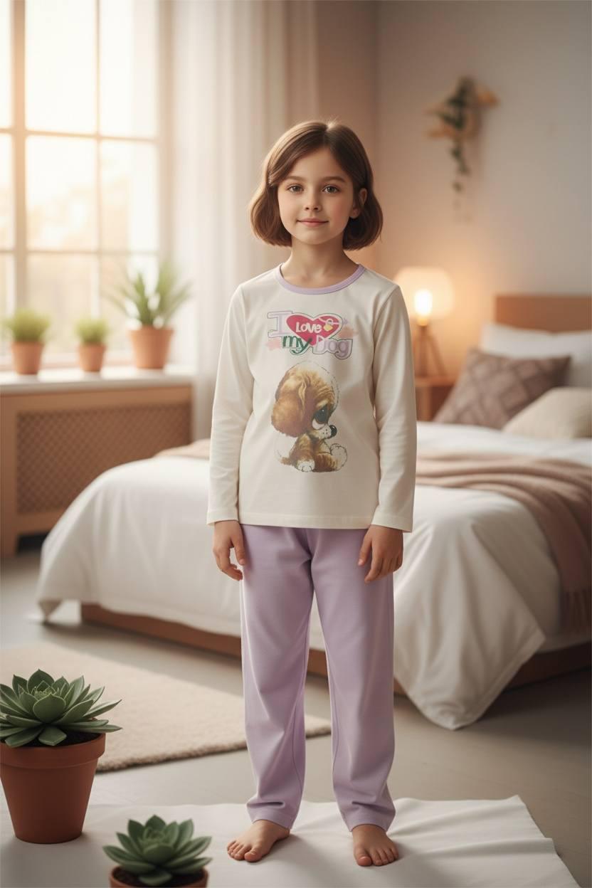 Пижама для девочки демисезонная хлопковая BAYKAR р. 6 116-122 см 6-7 лет Молочный (9003-208)