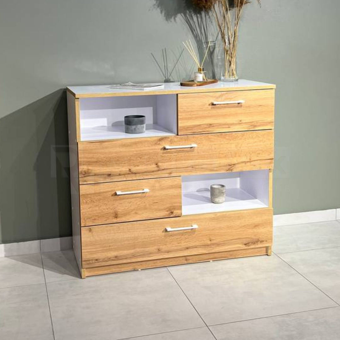 Комод для вещей с открытыми полками и 4-мя ящиками для спальни (000062263) Комод для вещей с открытыми полками и 4-мя ящиками для спальни (000062263)