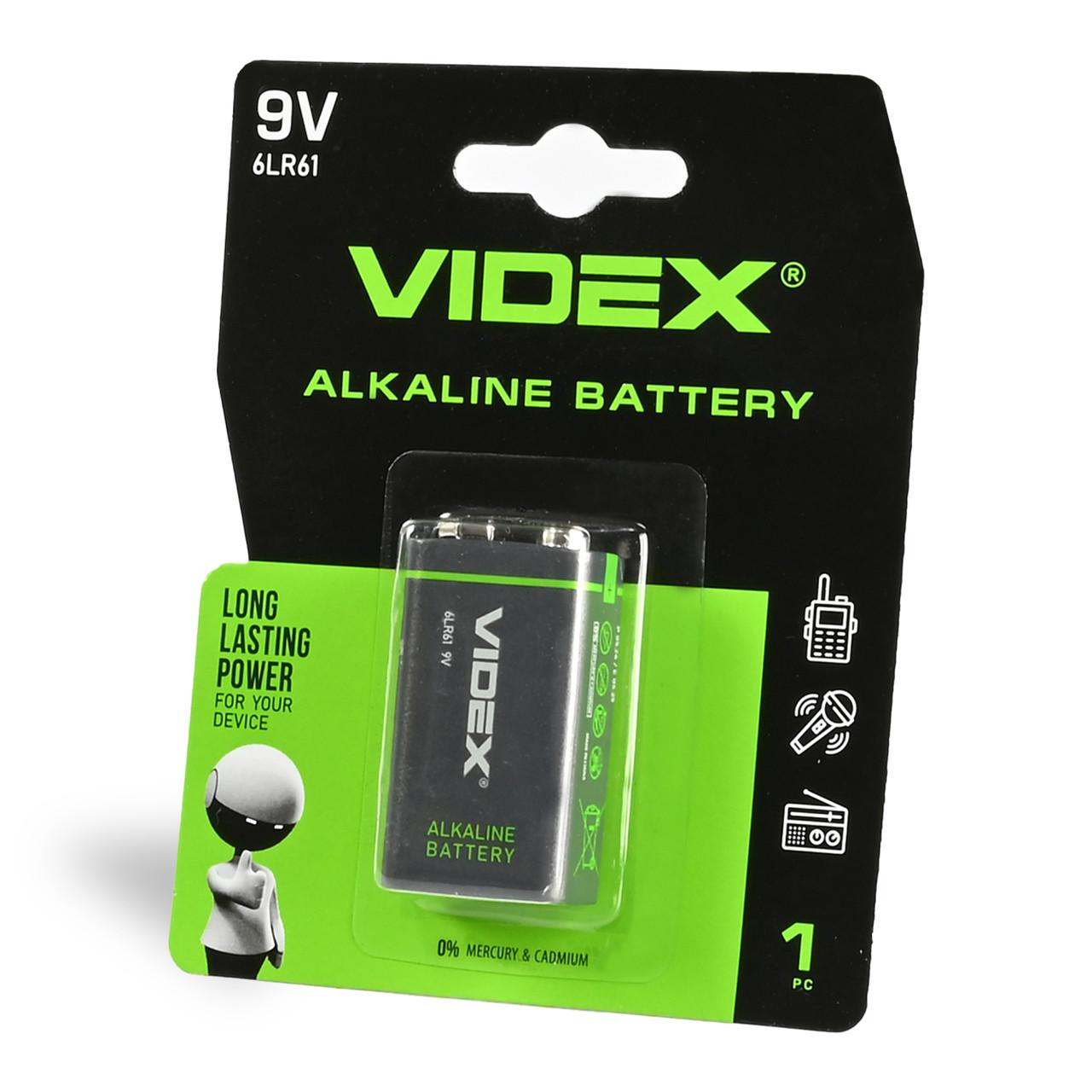 Батарейка щелочная Videx 6LR61/9V крона (290)