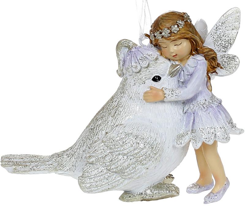 Набор подвесных фигурок Фея с Птичкой 10 см полистоун 4 шт. Лаванда/Шампань (BD-707-914)