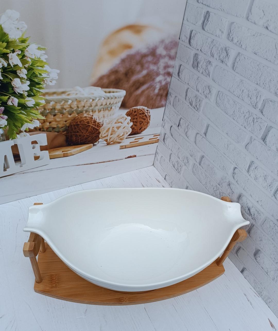 Фруктівниця Stenson Classic порцеляна на бамбуковій підставці 31х17х12 см White (17660869) - фото 4 Фруктівниця Stenson Classic порцеляна на бамбуковій підставці 31х17х12 см White (17660869) - фото 4