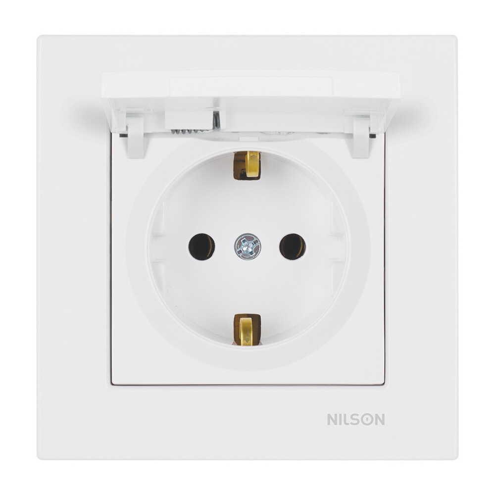 Розетка Nilson Moda с крышкой одинарная с заземлением Белый (21111018)