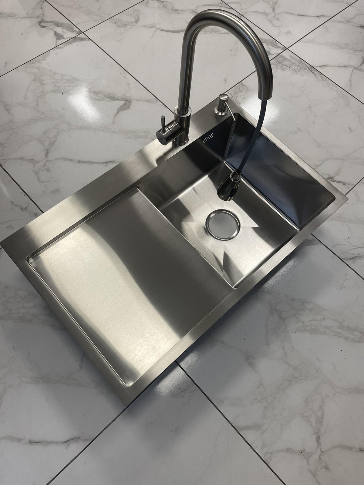 Мойка кухонная Lidz 7849BR правая Серый/смеситель-кран для кухни Aria 015FL Nickel - фото 6 Мойка кухонная Lidz 7849BR правая Серый/смеситель-кран для кухни Aria 015FL Nickel - фото 6