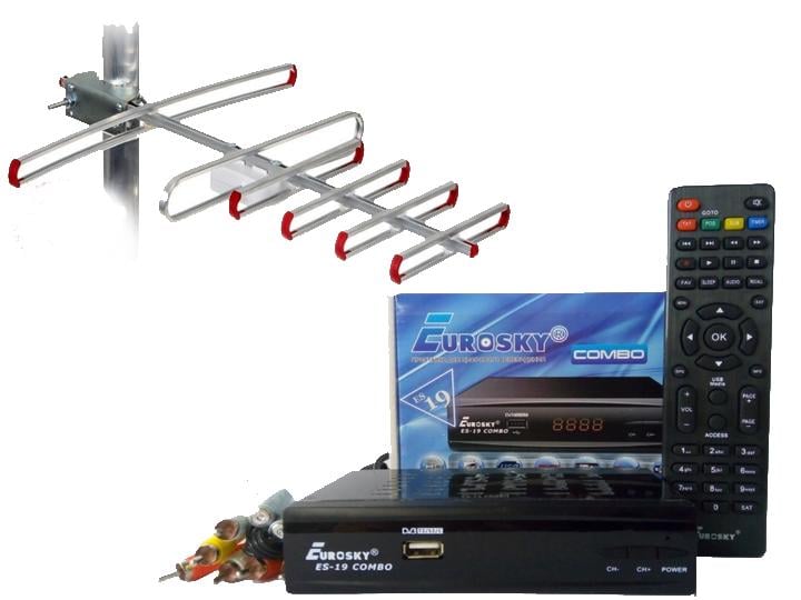 Комплект DVB-S2/T2 тюнер комбинированный Eurosky ES-19 Combo/антенна внешняя SUPER 4 40 км