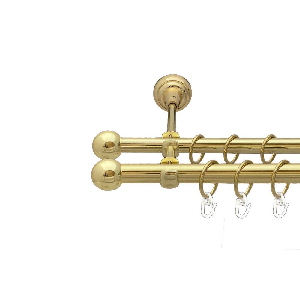 Карниз металлический Orvit Шар Болонь двухрядный открытый/гладкая труба/кольцо металлическое Золото 19/16 мм 300 см (00-00013005)