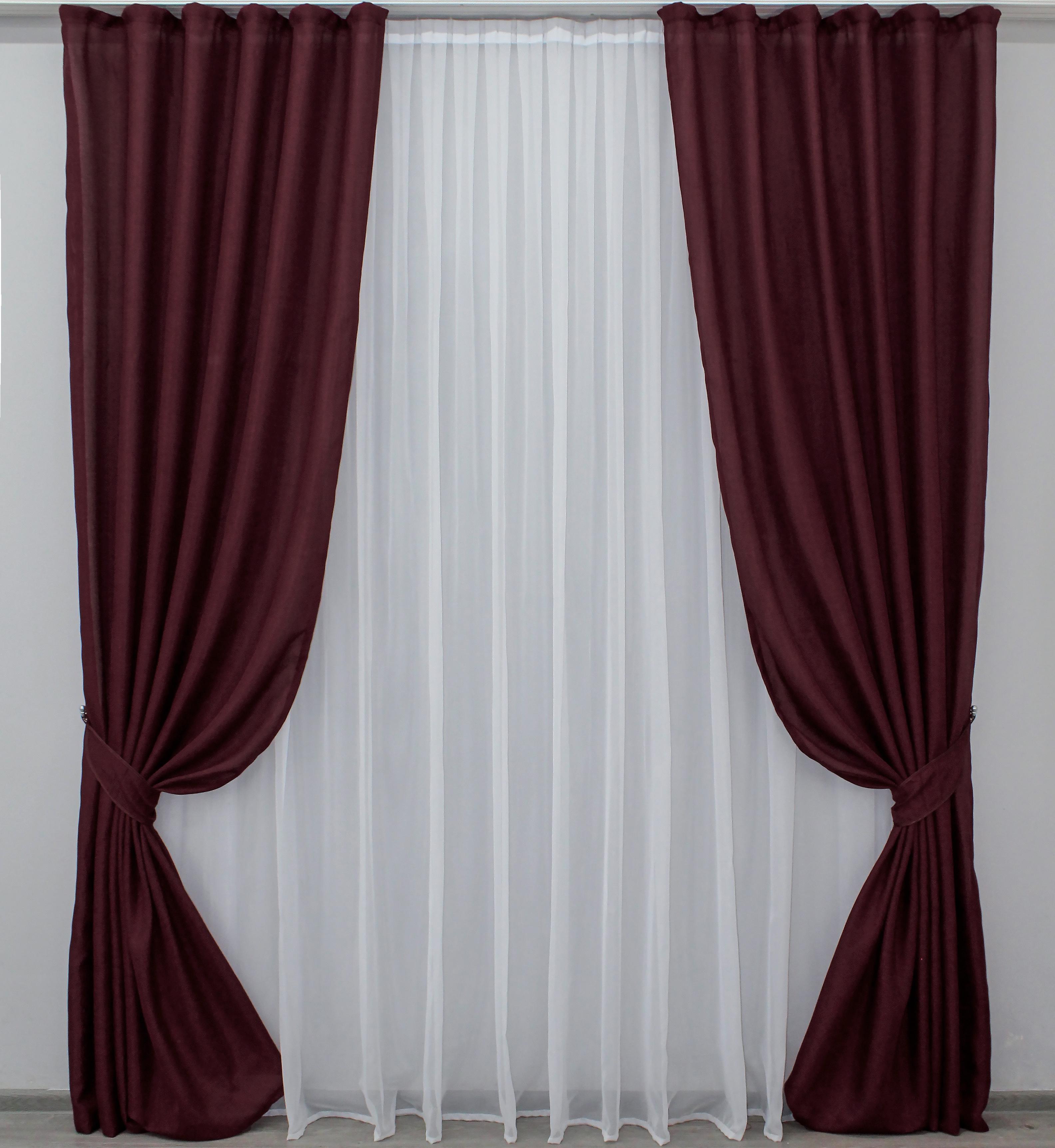Комплект штор VR-Textil Мешковина № 112ш лен 150х280 см 2 шт. Бордовый (30-557)