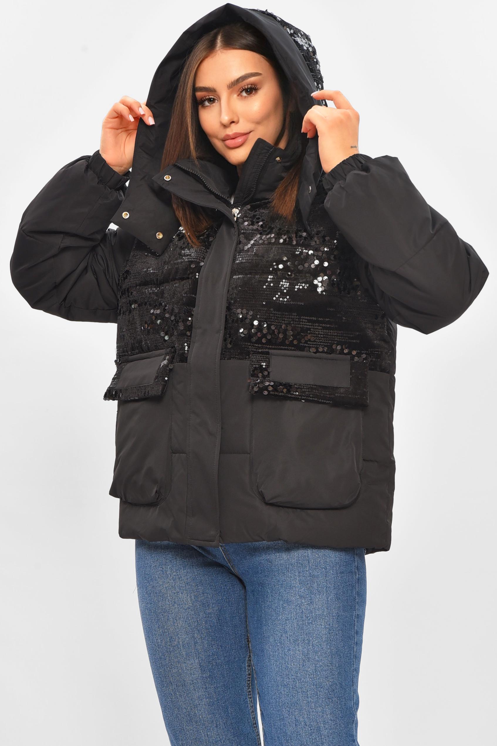 Куртка жіноча демісезонна з паєтками S Чорний (206108)
