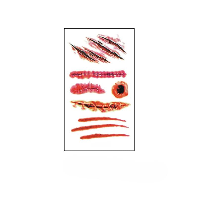 Тату наклейки кровавые шрамы порезы для Хэллоуина 10x6 см Красный (W-29)
