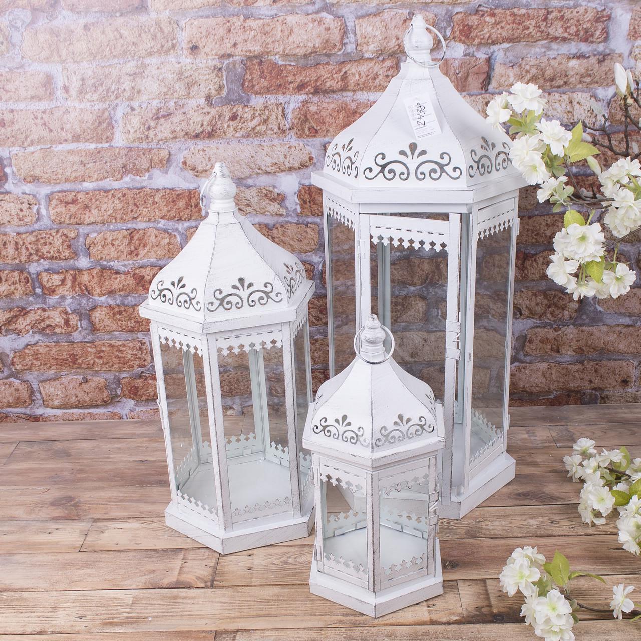 Фонарь-подсвечник металлический 6-и угольный 3 шт. (2438)