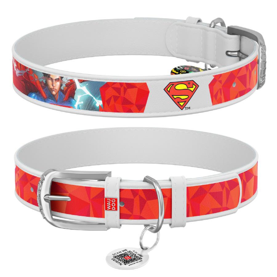Ошейник для собак кожаный Waudog Design Супермен1 с QR паспортом L 25 мм 37-48 см